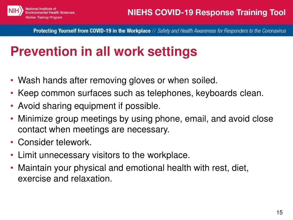 prevention in all work settings