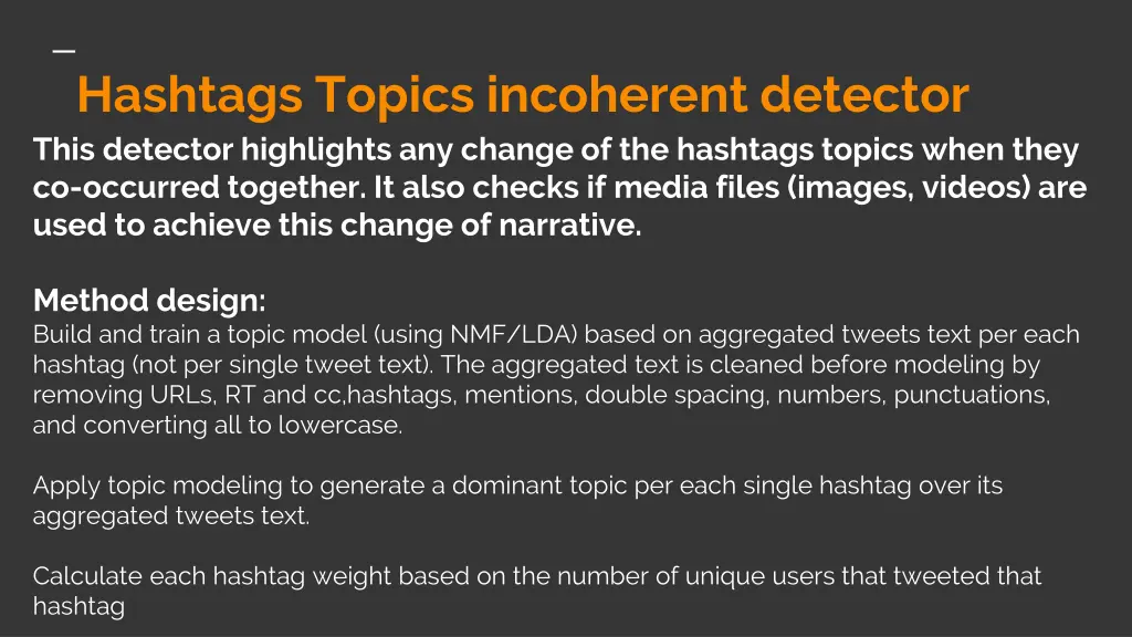 hashtags topics incoherent detector