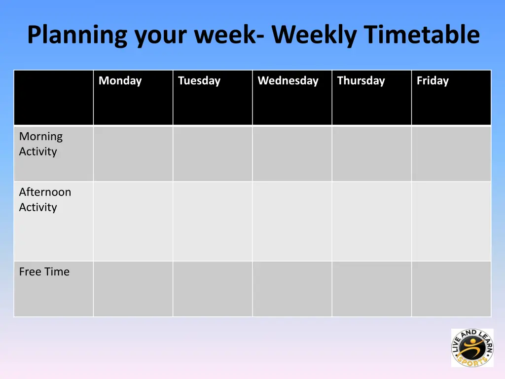 planning your week weekly timetable