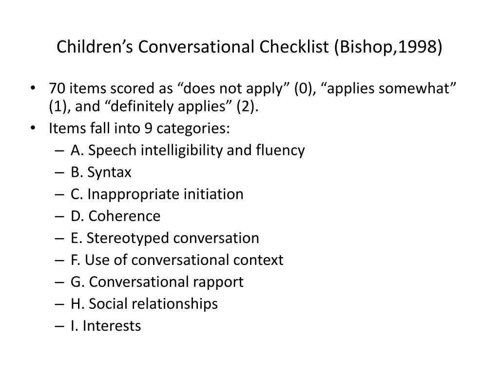 children s conversational checklist bishop 1998