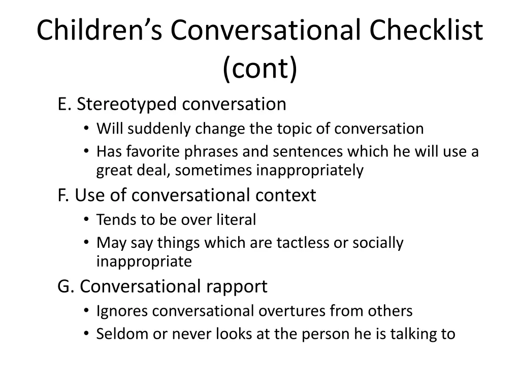 children s conversational checklist cont