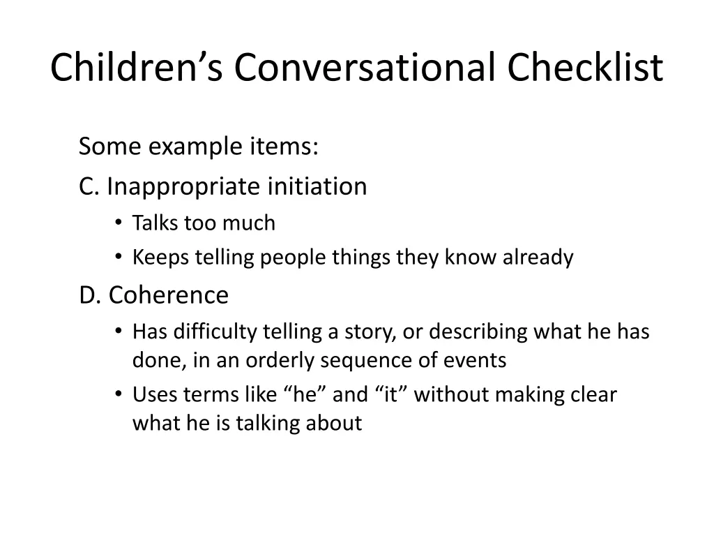 children s conversational checklist