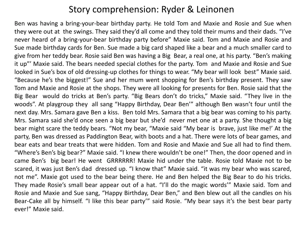 story comprehension ryder leinonen