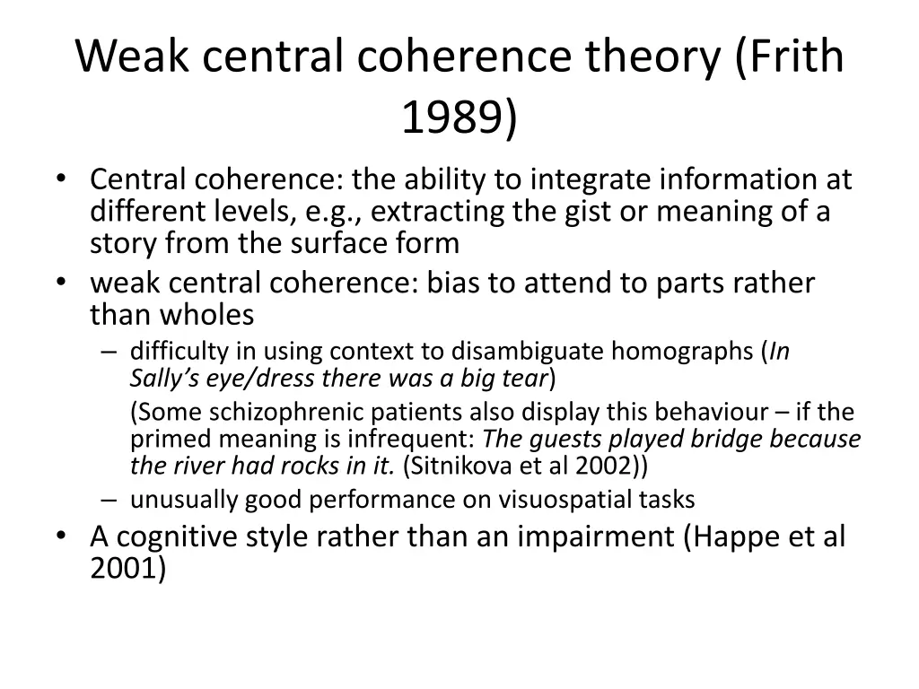 weak central coherence theory frith 1989 central