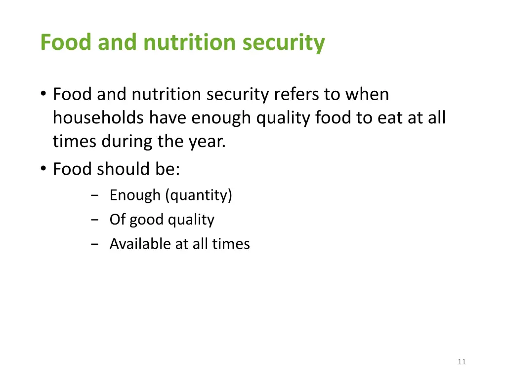 food and nutrition security