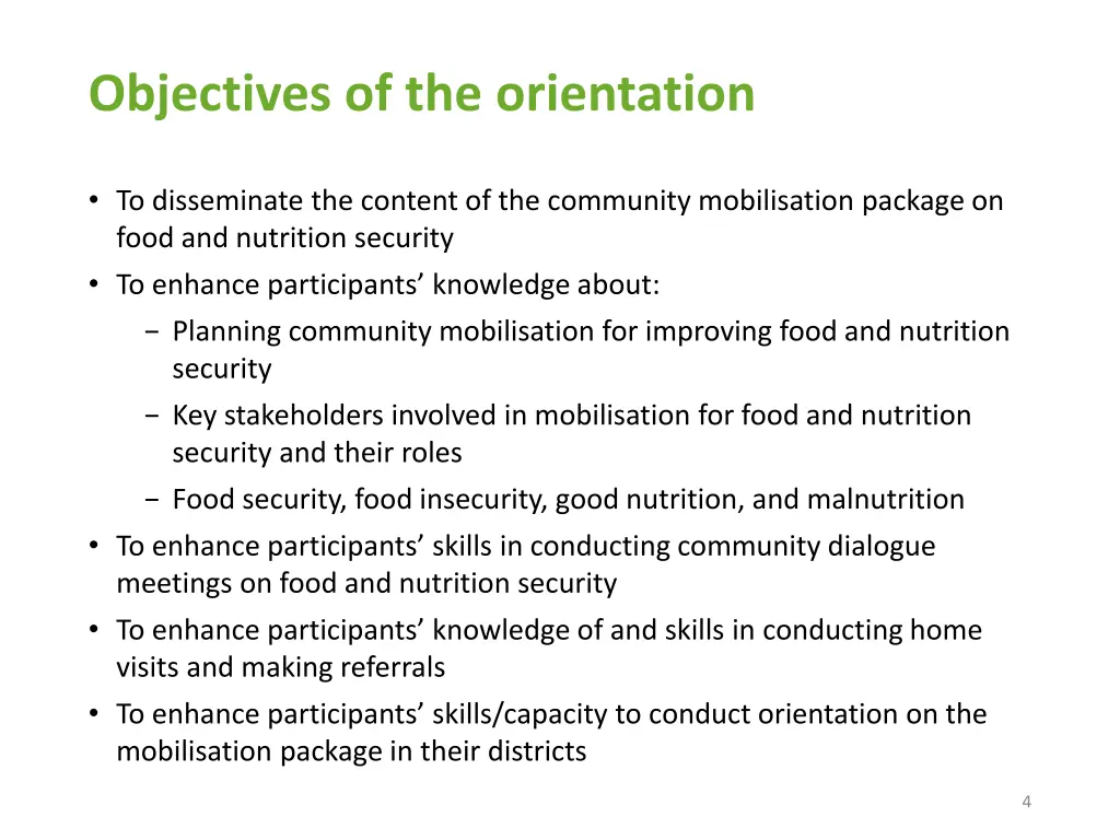 objectives of the orientation