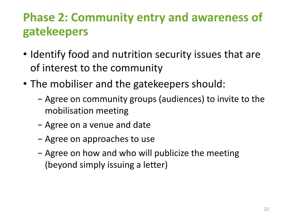 phase 2 community entry and awareness