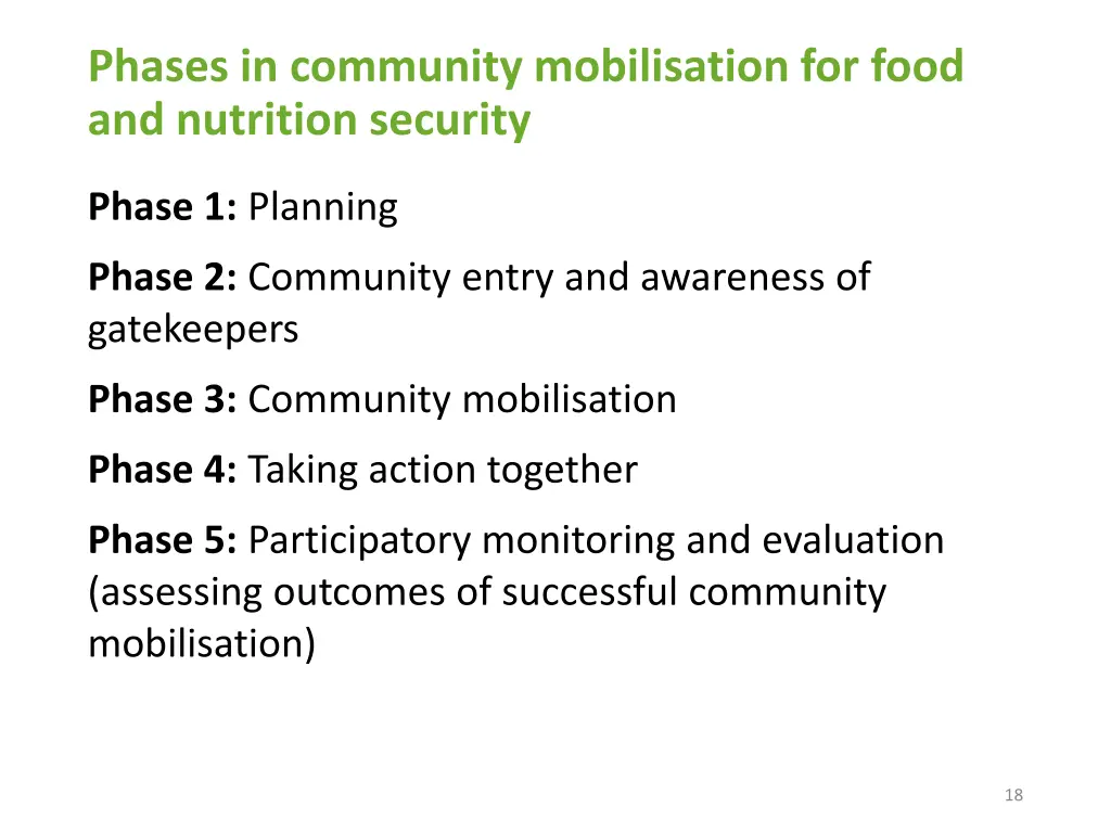 phases in community mobilisation for food