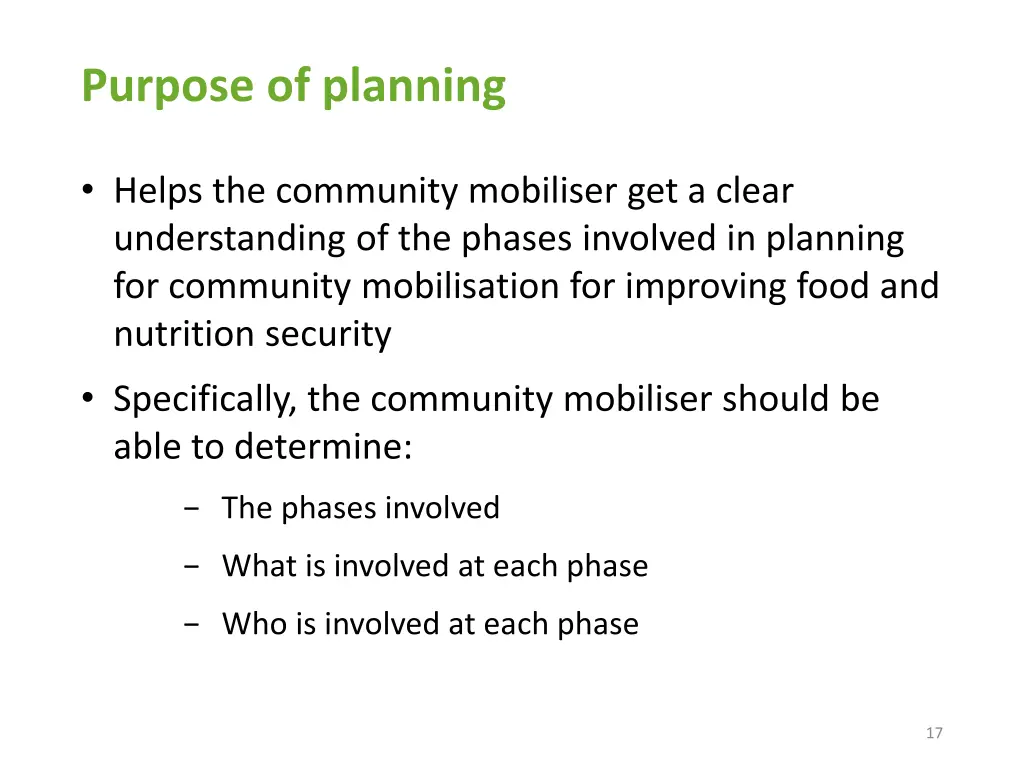 purpose of planning