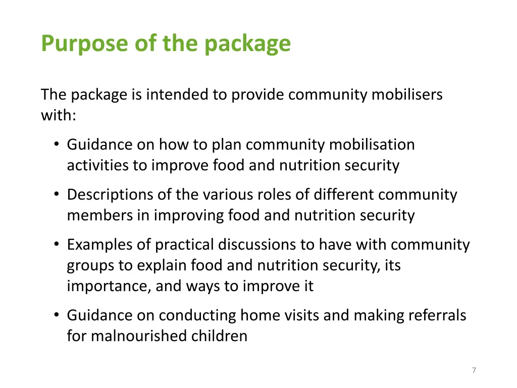 purpose of the package