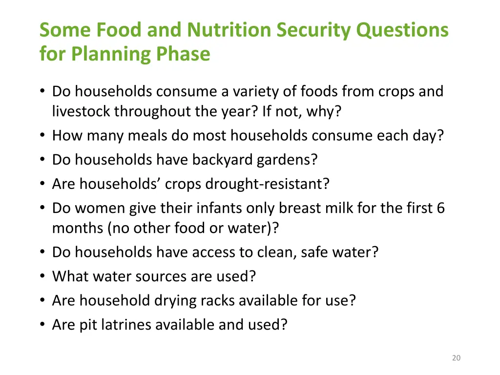 some food and nutrition security questions