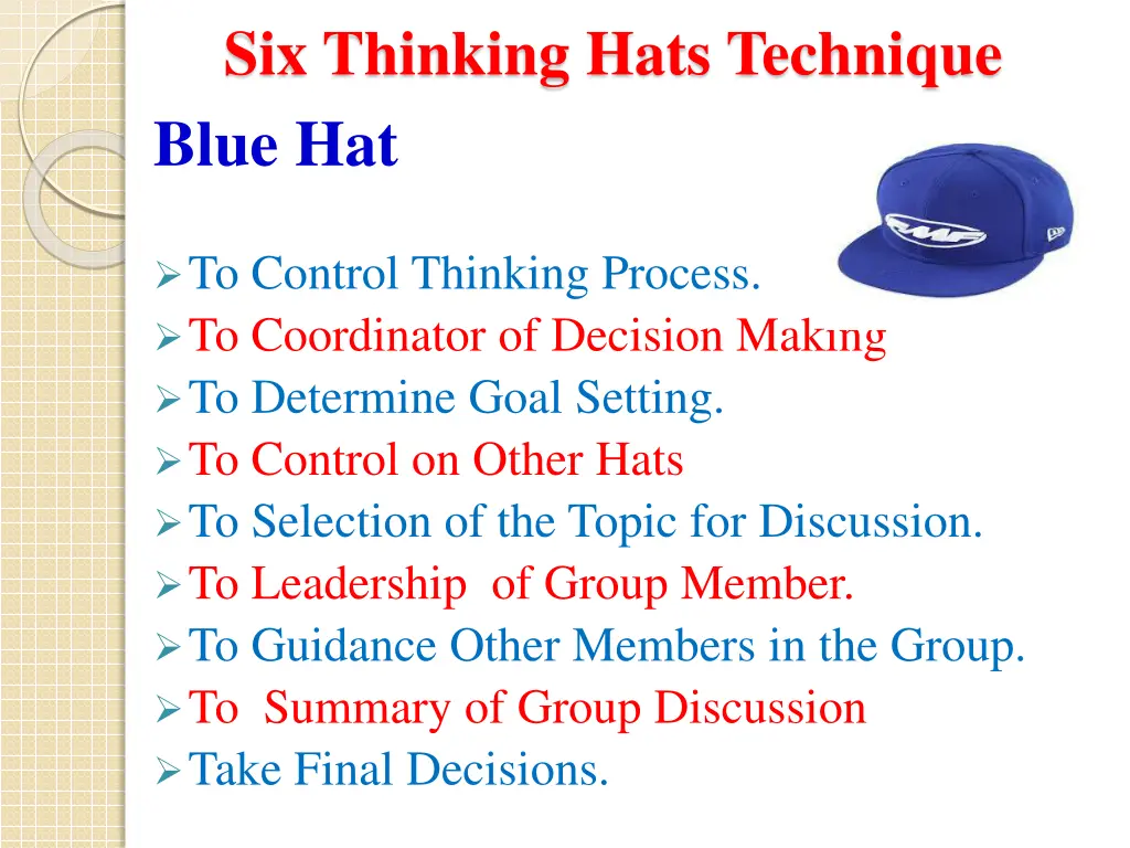 six thinking hats technique blue hat