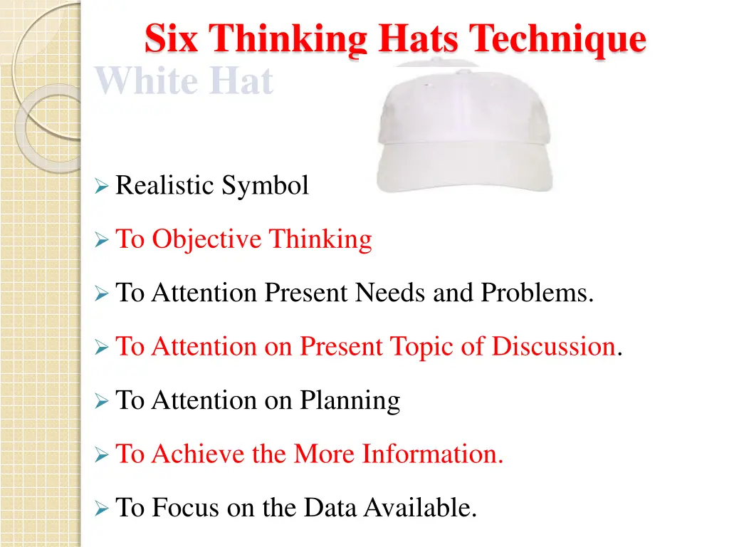 six thinking hats technique white hat