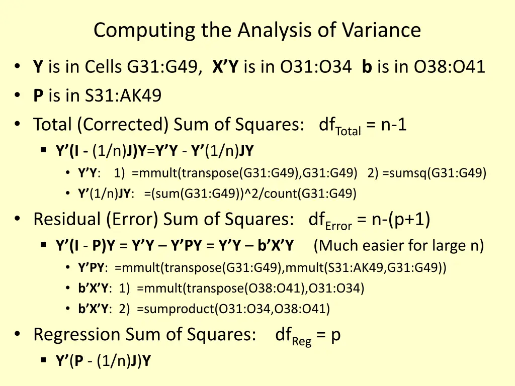 computing the analysis of variance