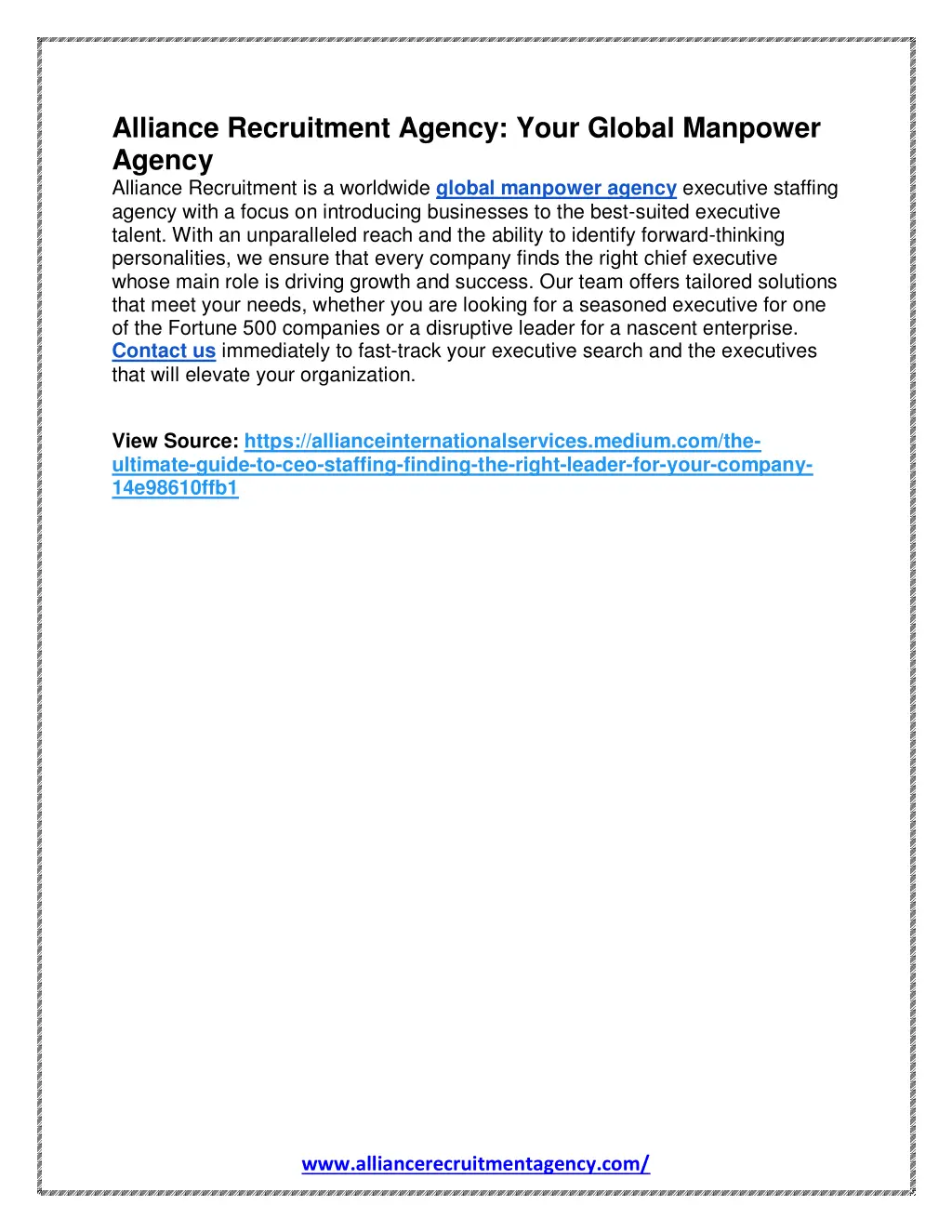 alliance recruitment agency your global manpower
