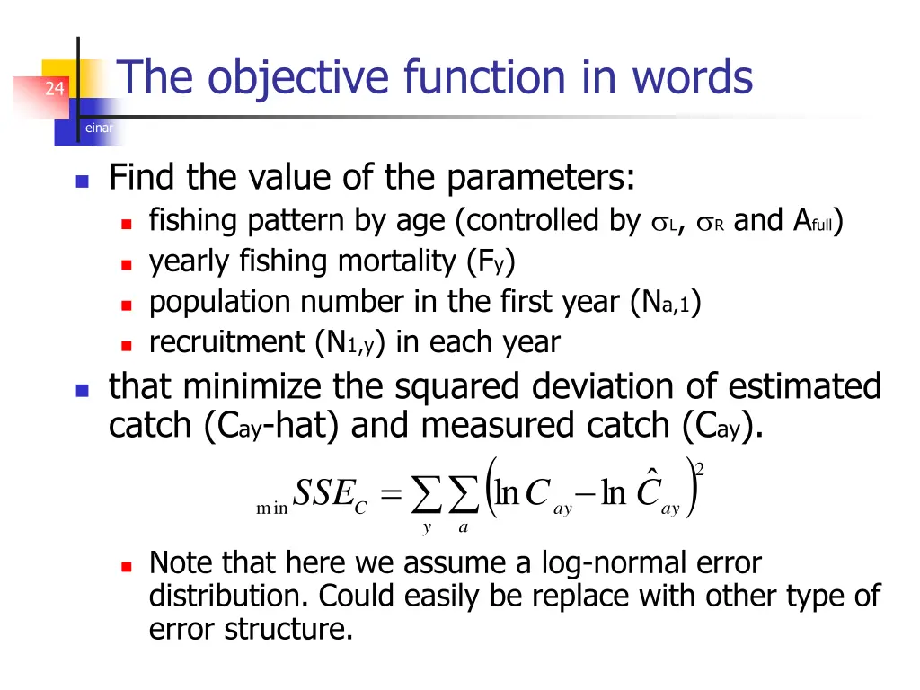 the objective function in words