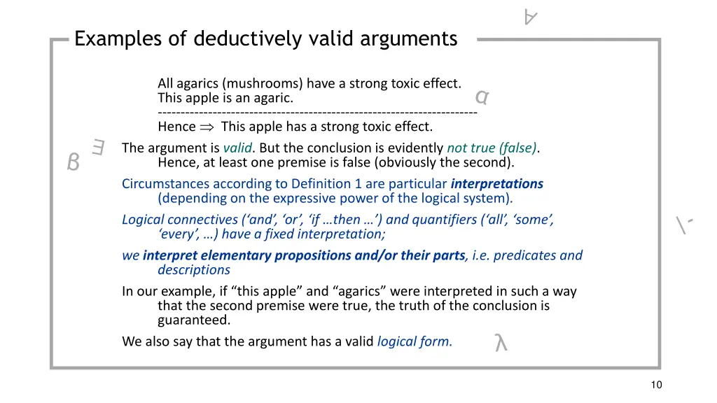 examples of deductively valid arguments examples 1