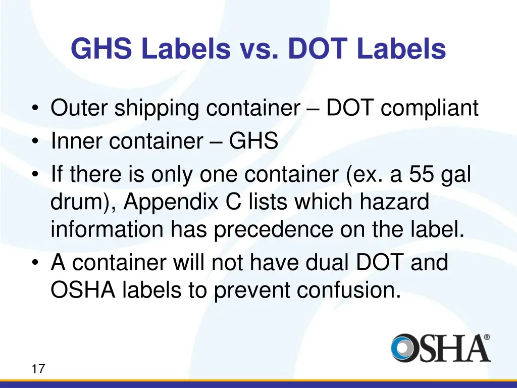 ghs labels vs dot labels