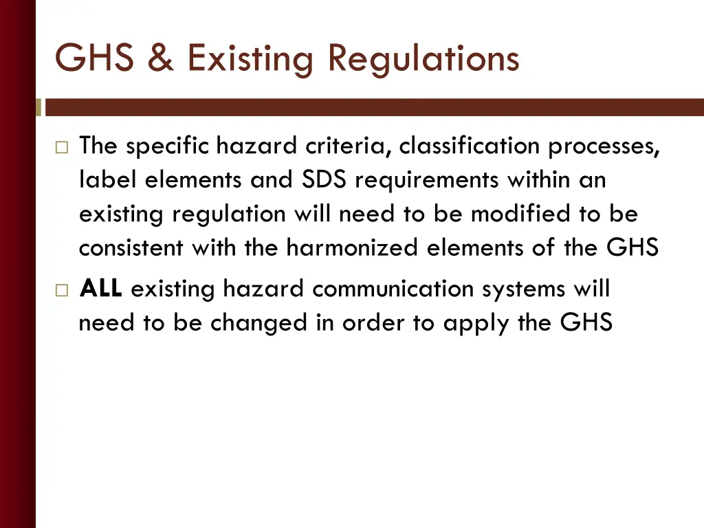 ghs existing regulations