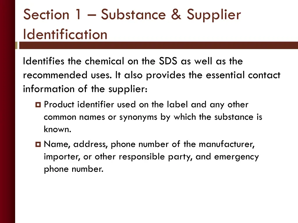 section 1 substance supplier identification