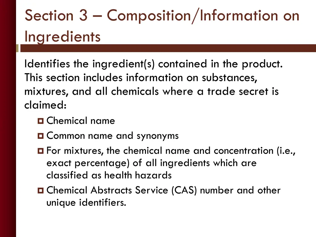 section 3 composition information on ingredients