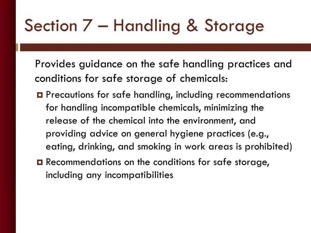 section 7 handling storage