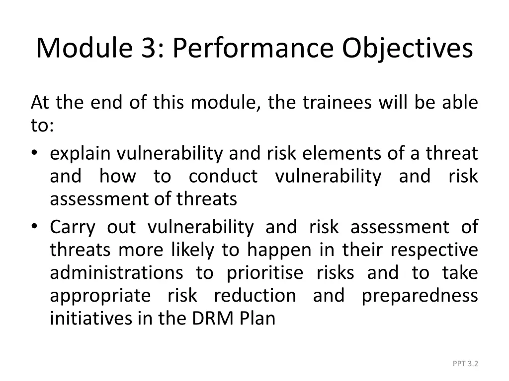 module 3 performance objectives