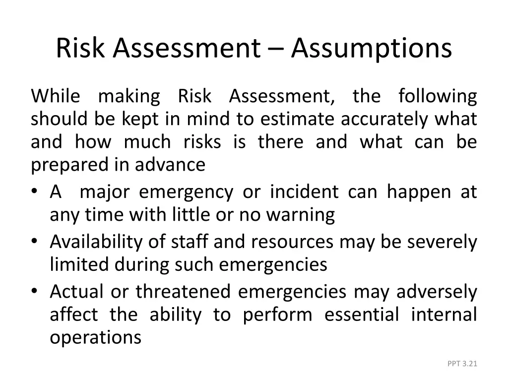 risk assessment assumptions