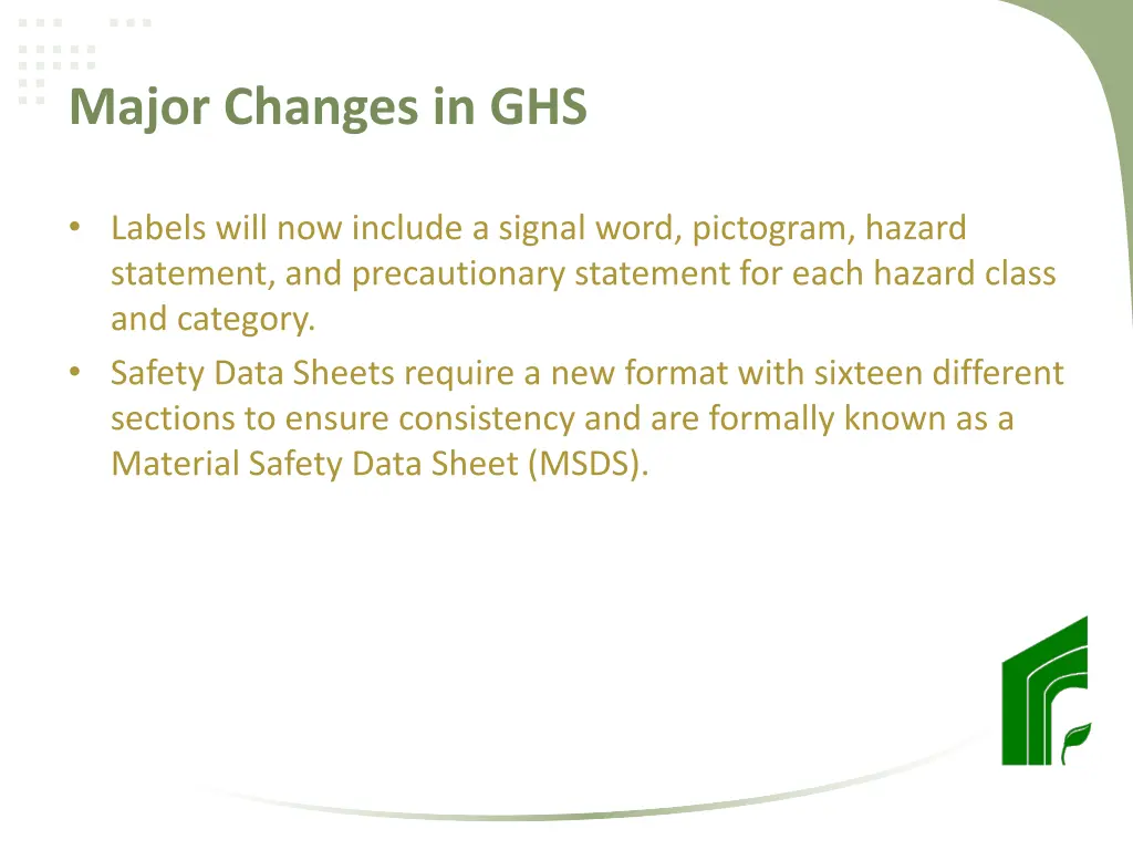 major changes in ghs