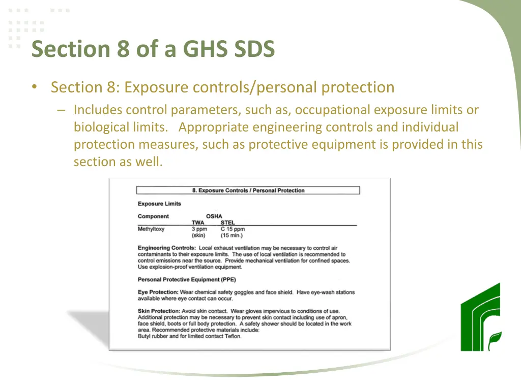 section 8 of a ghs sds