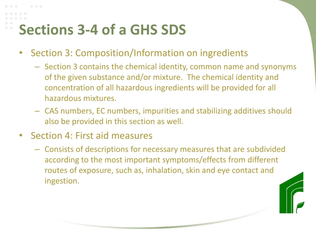 sections 3 4 of a ghs sds