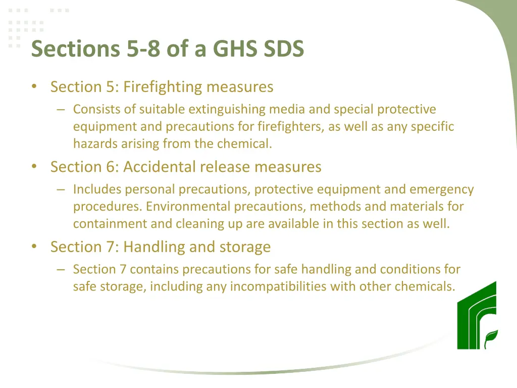 sections 5 8 of a ghs sds