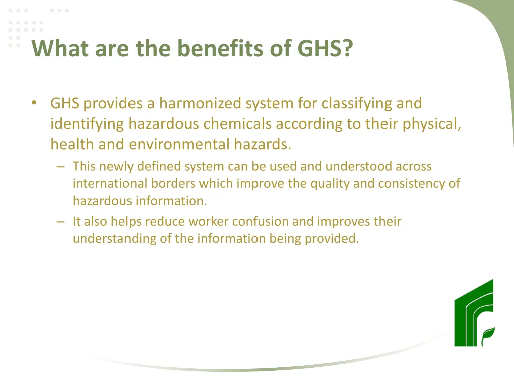 what are the benefits of ghs