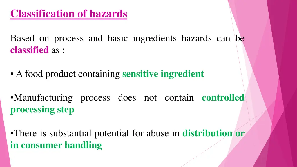 classification of hazards