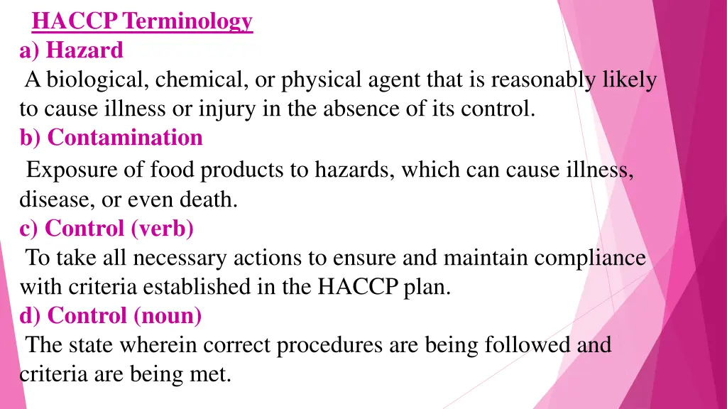 haccp terminology a hazard a biological chemical