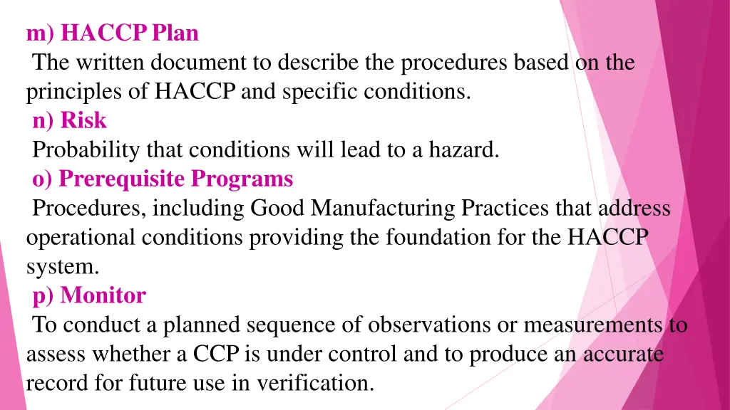 m haccp plan the written document to describe