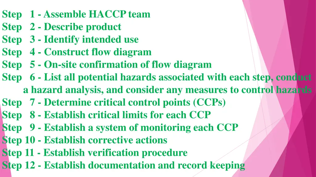 step 1 assemble haccp team step 2 describe