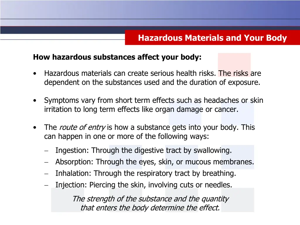 hazardous materials and your body