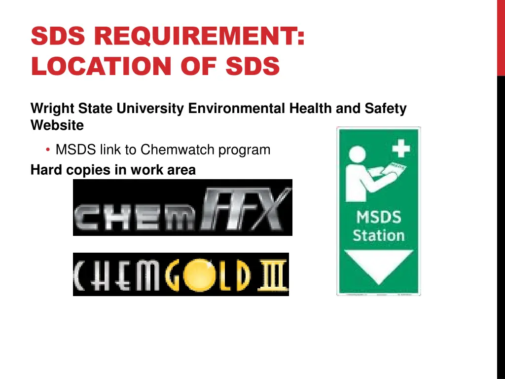 sds requirement location of sds