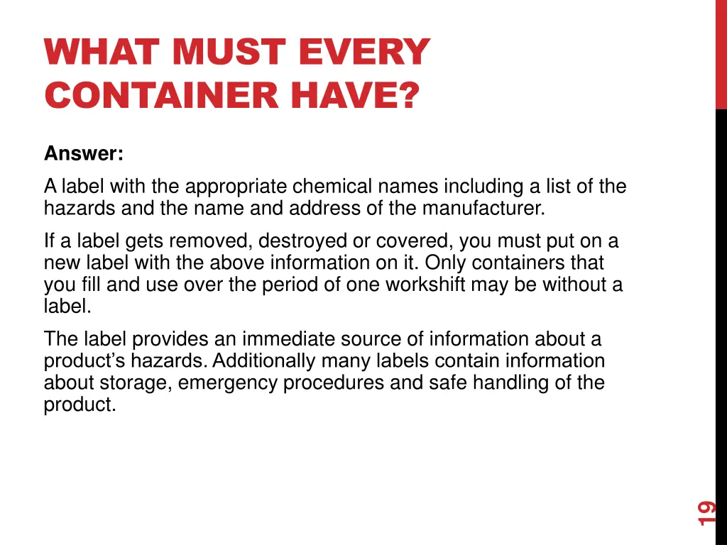 what must every container have