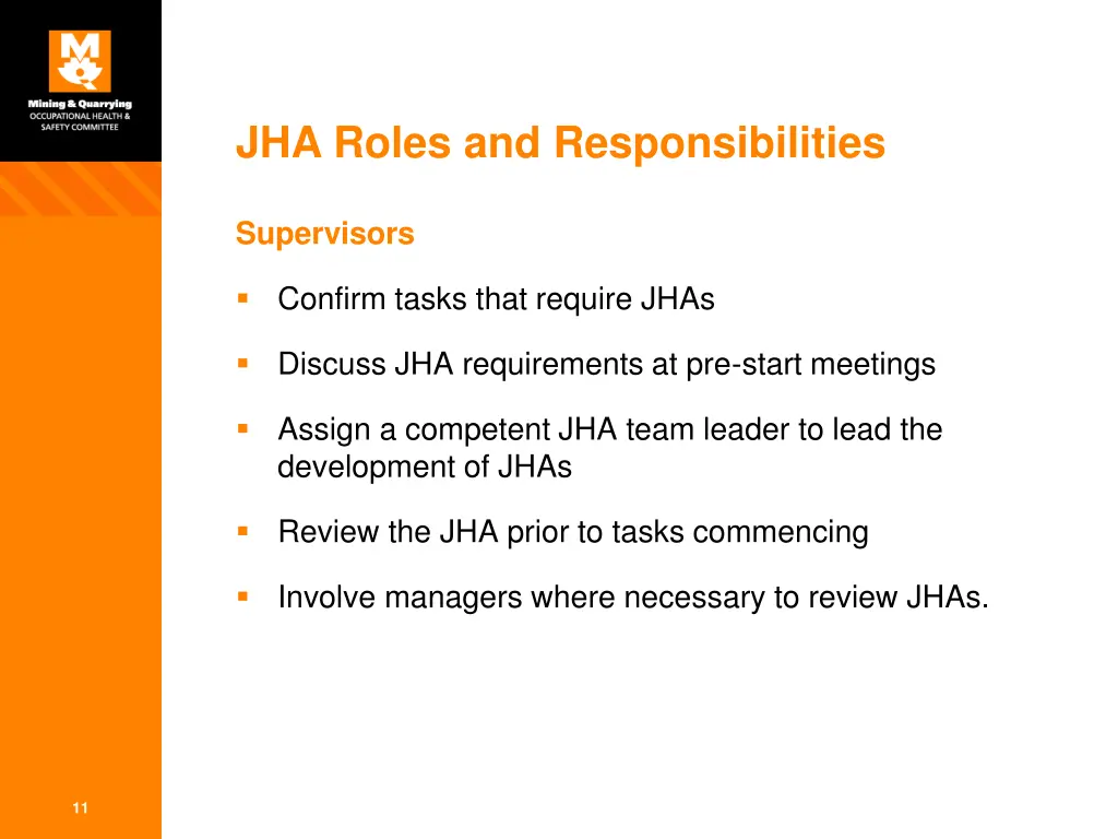 jha roles and responsibilities