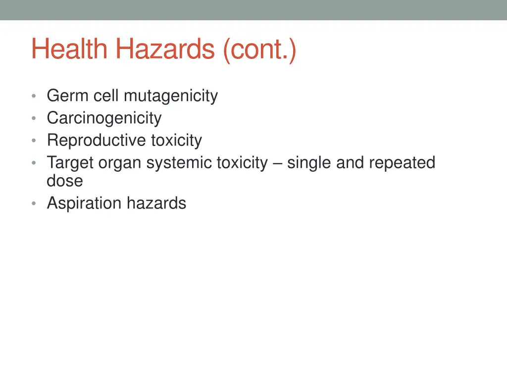 health hazards cont