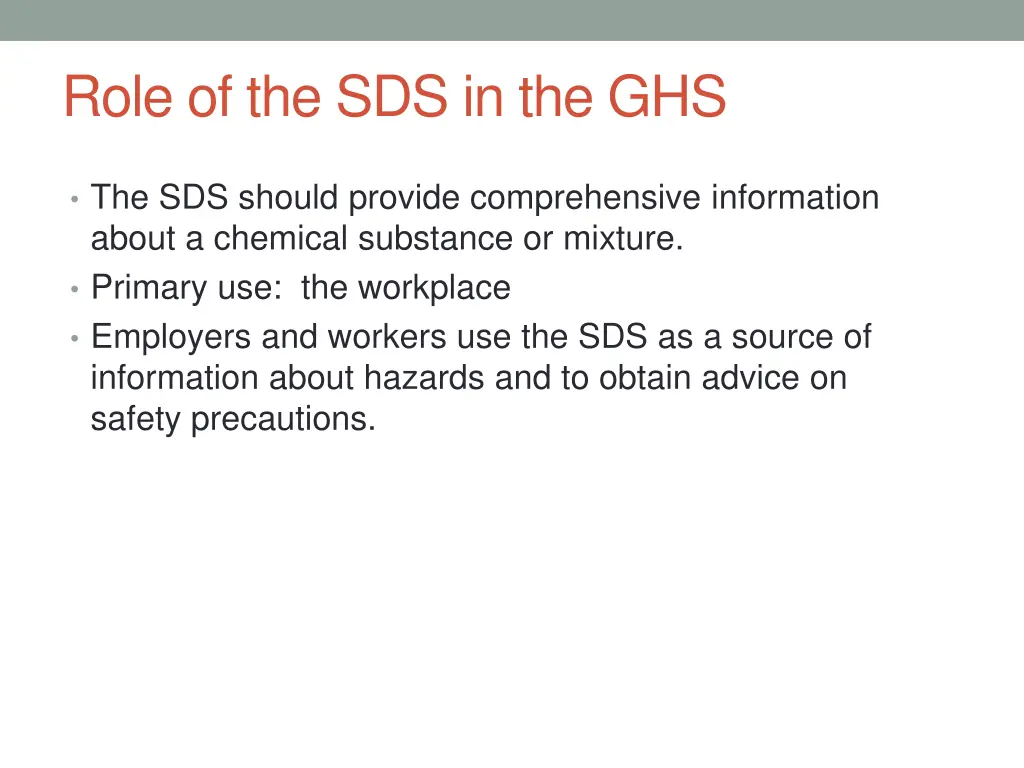 role of the sds in the ghs