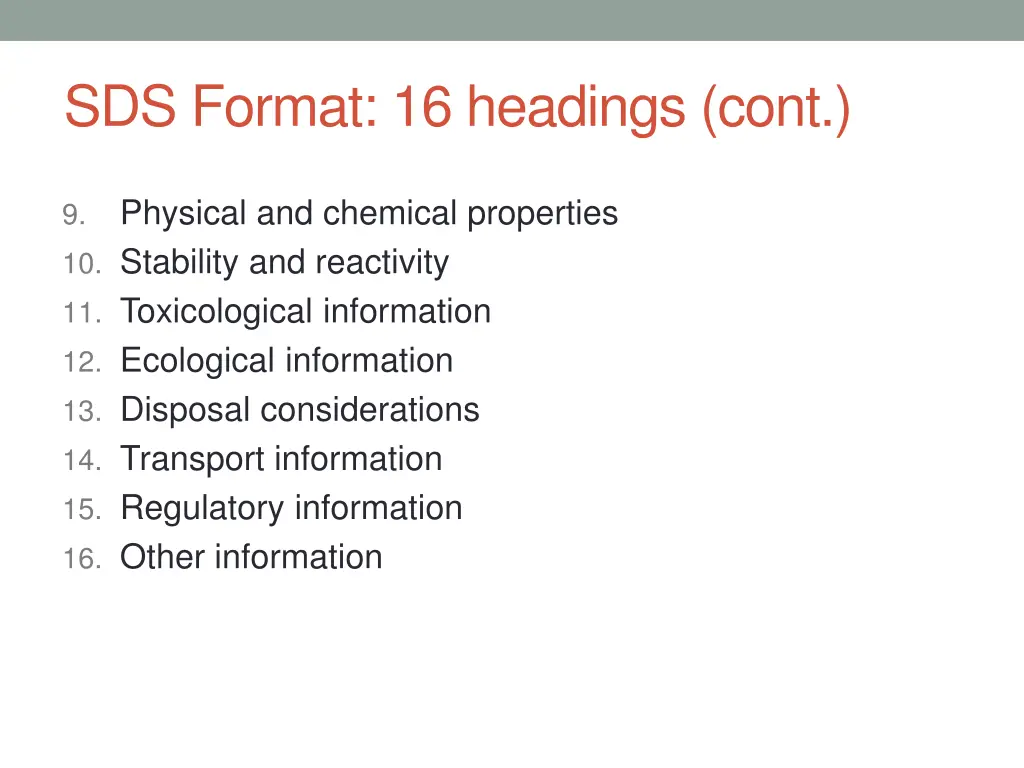 sds format 16 headings cont