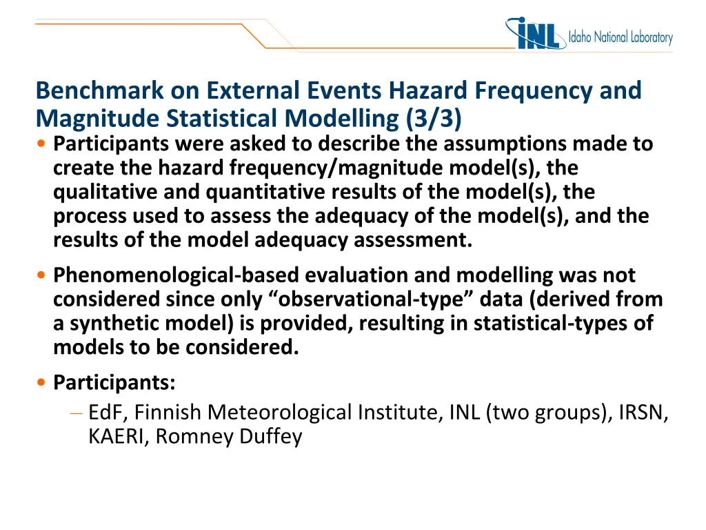 benchmark on external events hazard frequency 3