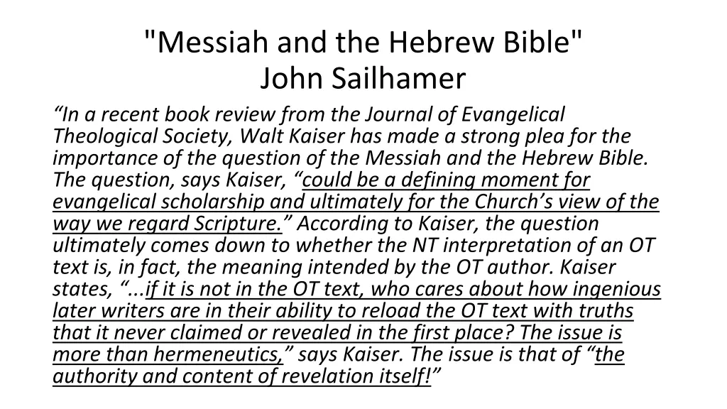 messiah and the hebrew bible john sailhamer