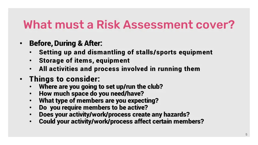 what must a risk assessment cover