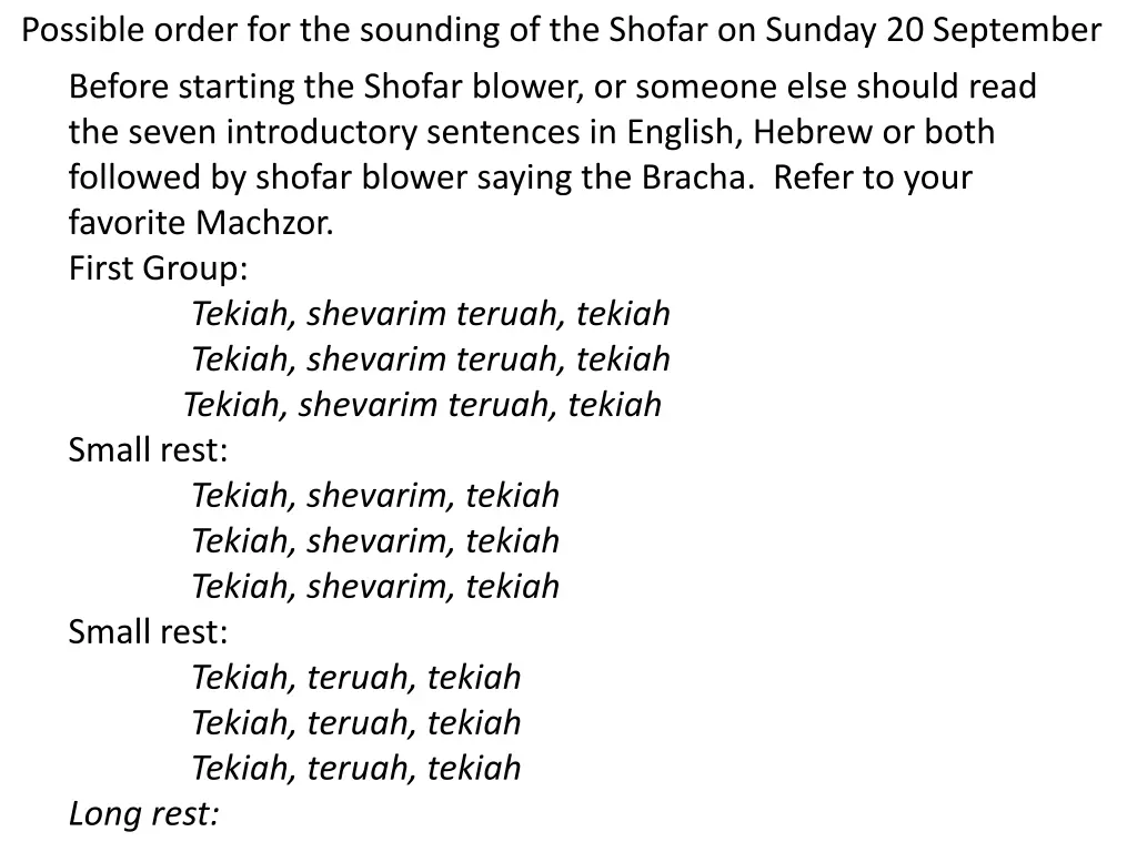 possible order for the sounding of the shofar