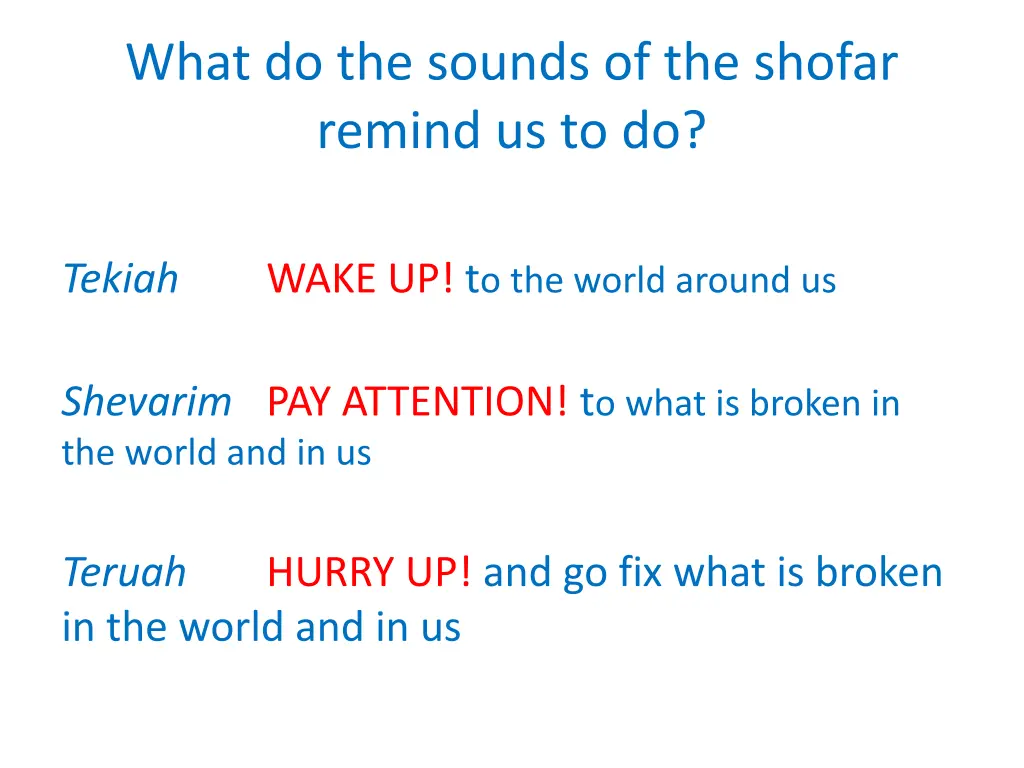 what do the sounds of the shofar remind us to do