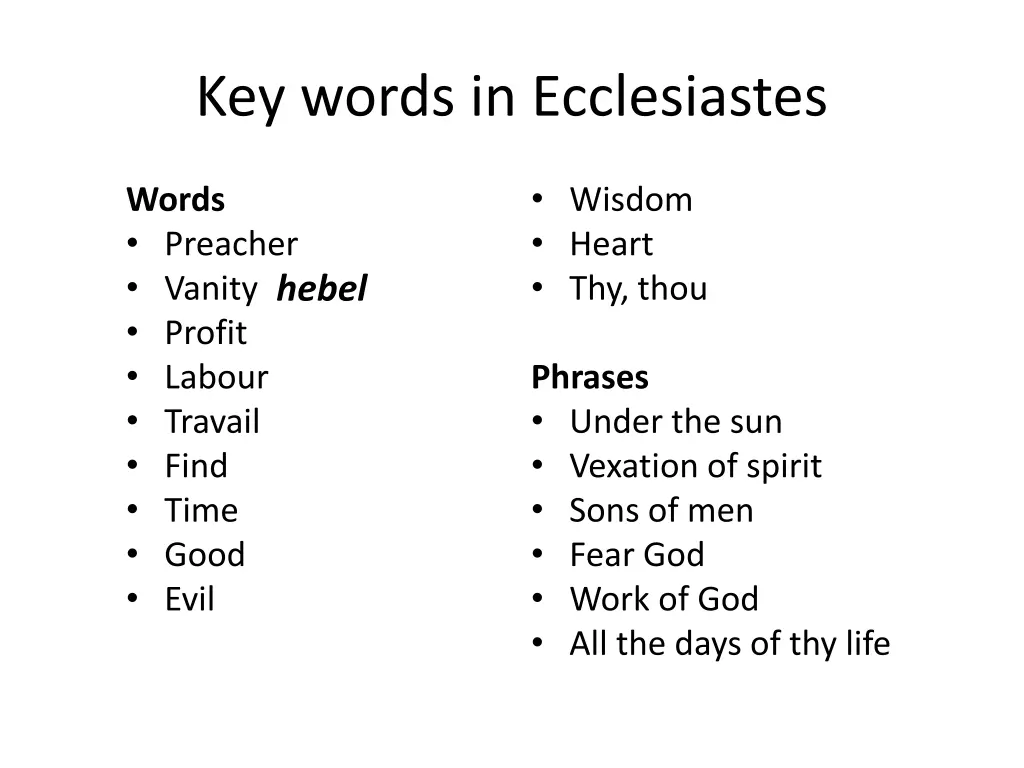 key words in ecclesiastes